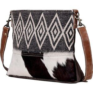 Handmade Cowhide Leather Crossbody Bag for Women with Tribal Pattern 13x4x10 in